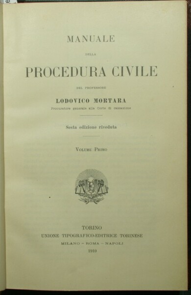 Manuale della procedura civile. Vol. I