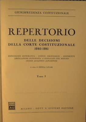 Repertorio delle decisioni della Corte costituzionale 1980 -1981 I e …