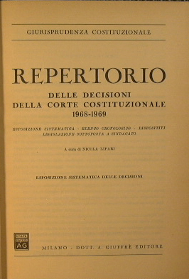 Repertorio delle decisioni della Corte costituzionale 1968 - 1969