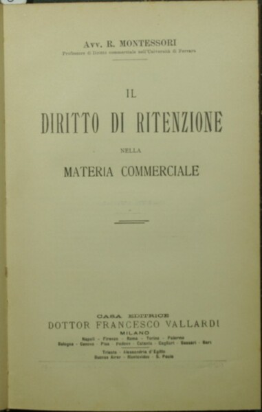 Il diritto di ritenzione nella materia commerciale