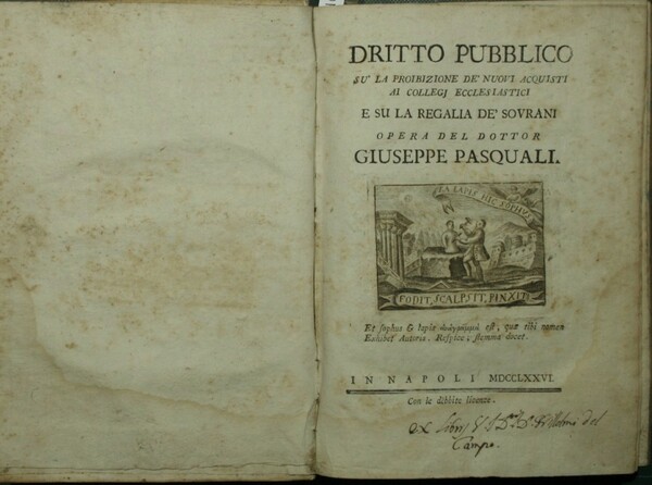 Dritto pubblico su la proibizione de' nuovi aquisti ai collegj …