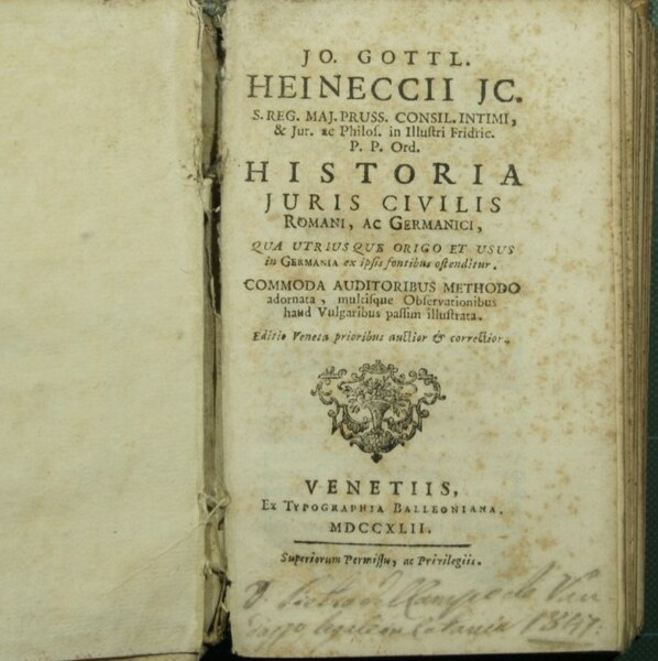 Jo Gottl. Heinecii JC. Historia juris civilis romani ac germanici