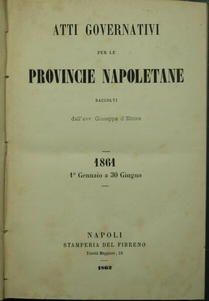 Atti governativi per le provincie napoletane. 1861