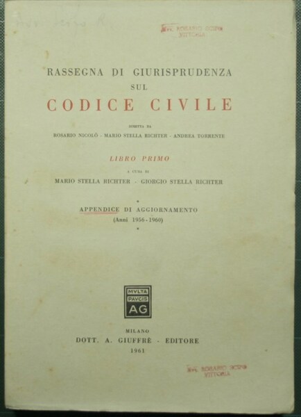 Rassegna di giurisprudenza sul Codice Civile - Libro I, Appendice …