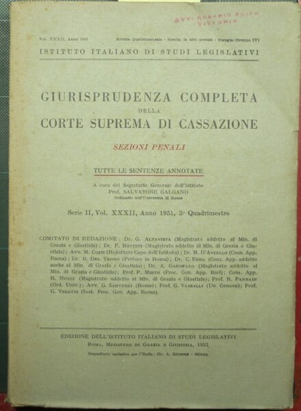 Giurisprudenza completa della Corte Suprema di Cassazione - Sezioni penali …