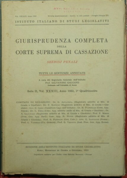 Giurisprudenza completa della Corte Suprema di Cassazione - Sezioni penali …