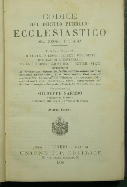 Codice del diritto pubblico ecclesiastico del Regno d'Italia - Parte …