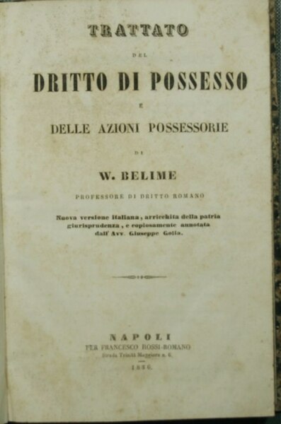 Trattato del dritto di possesso e delle azioni possessorie