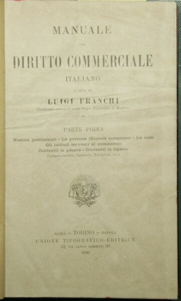 Manuale del diritto commerciale italiano - Parte Prima