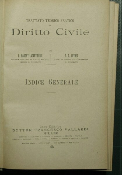 Trattato teorico pratico di diritto civile - Indice generale