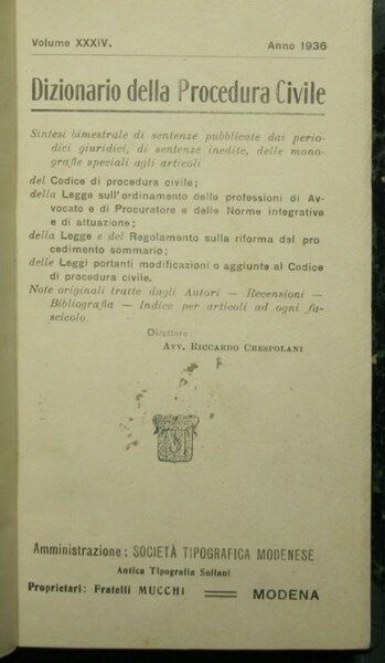 Dizionario della procedura civile - Vol. XXXIV, 1936