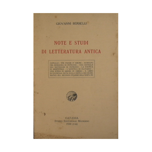 Note e studi di letteratura antica