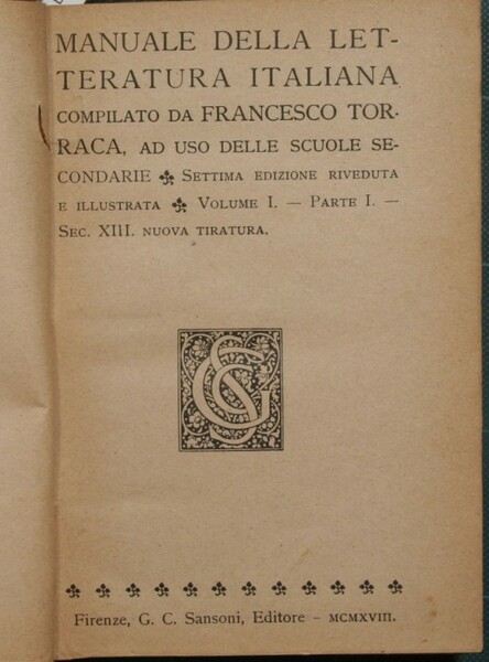 Manuale della letteratura italiana. Vol. I