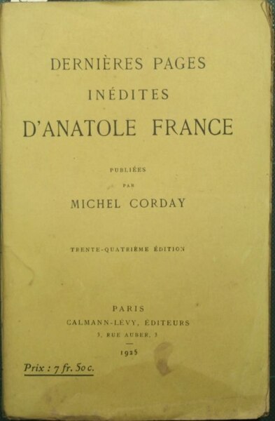 Dernieres pages inedites d'Anatole France