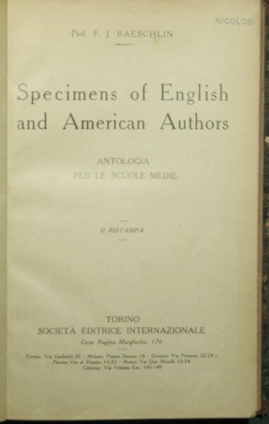 Specimens of english and american authors