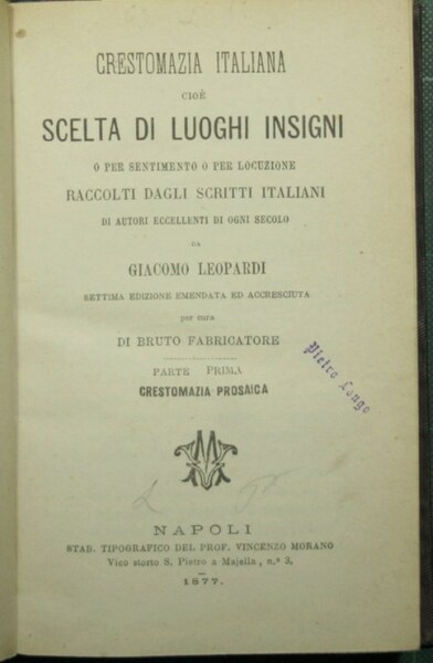 Crestomazia italiana cioè scelta di luoghi insigni o per sentimento …