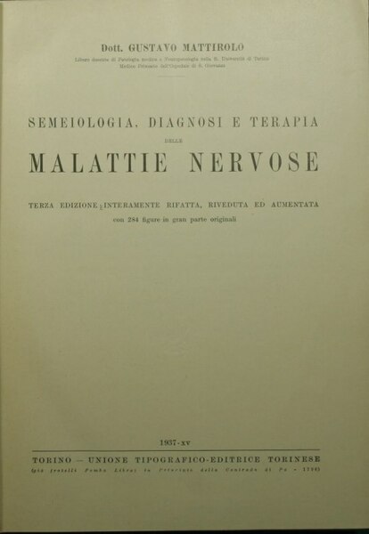 Semeiologia, diagnosi e terapia delle malattie nervose