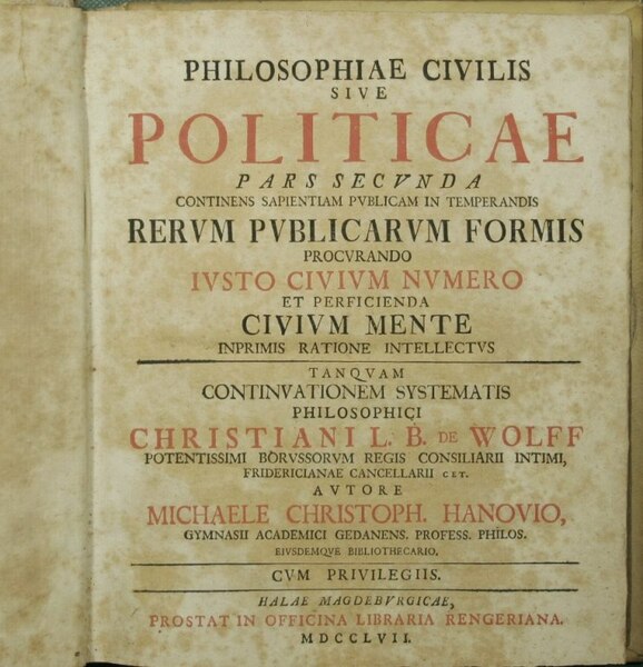Philosophiae civilis sive politicae. Voll. I-II-IV