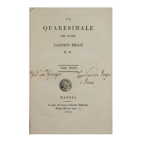 Il quaresimale Del padre Pacifico Deani M. O.
