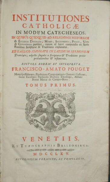 Institutiones catholicae in modum catecheseos. Tomus primus