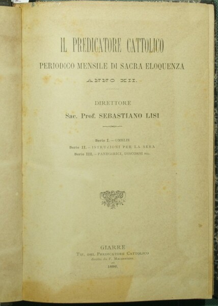 Il predicatore cattolico. Anno XII