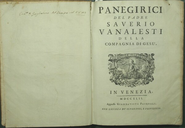 Panegirici del Padre Saverio Vanalesti della Compagnia di Gesù