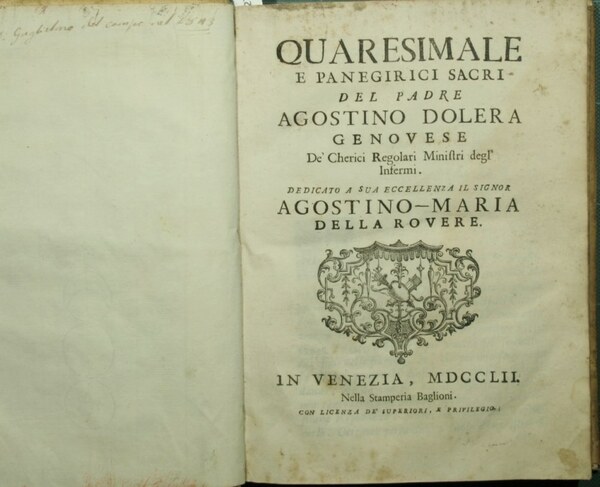 Quaresimale e panegirici sacri del Padre Agostino Dolera genovese