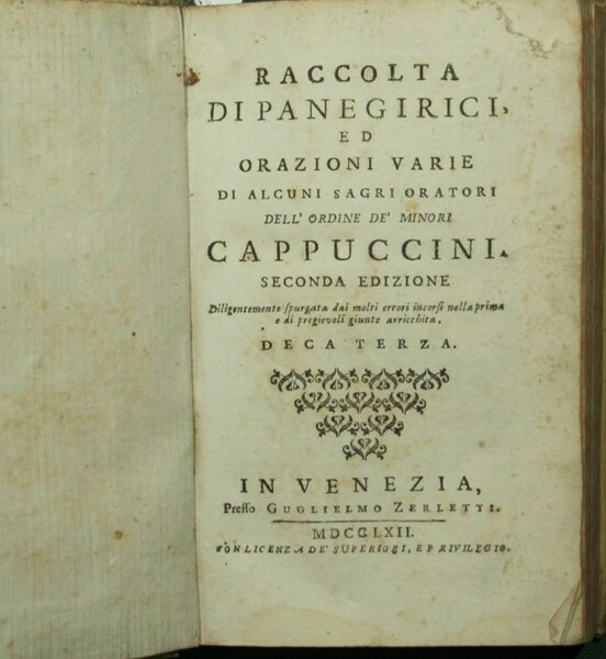 Raccolta di panegirici ed orazioni varie di alcuni sagri oratori …