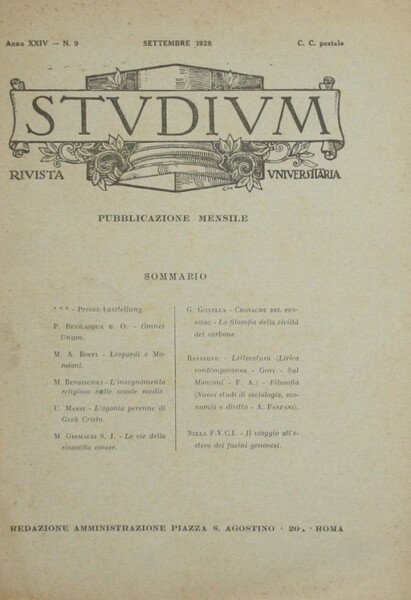 Studium. Settembre 1928