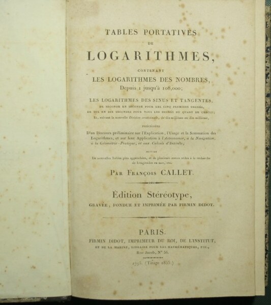 Tables portatives de logarithmes, contenant les logarithmes des nombres, depuis …