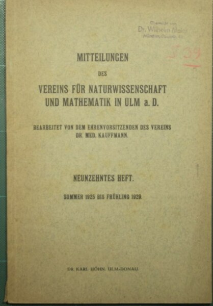 Mitteilungen des vereins fur naturwissenschaft und mathematik in Ulm s. …