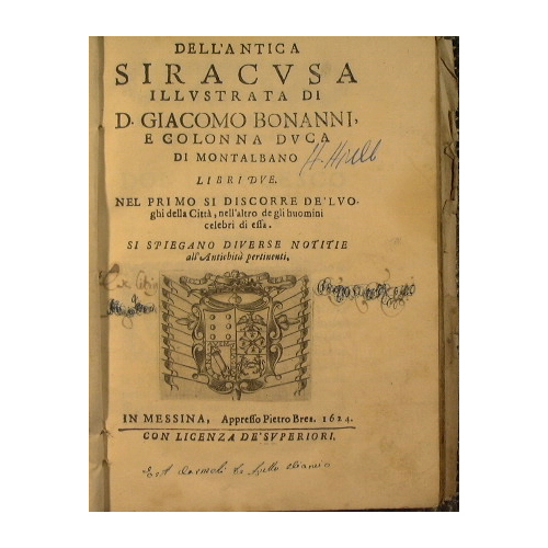 Dell'antica Siracusa illustrata di D. Giacomo Bonanni e Colonna duca …