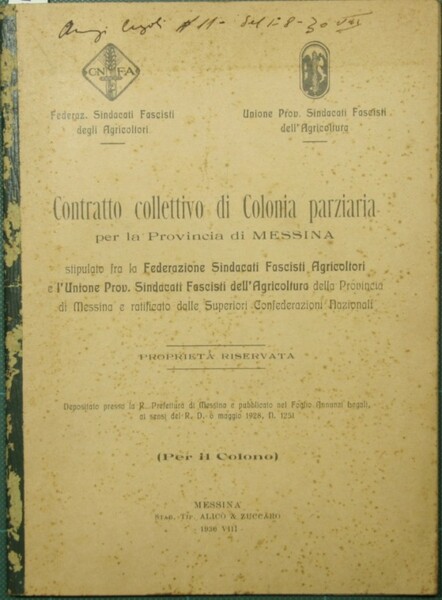 Contratto collettivo di colonia parziaria per la Provincia di Messina