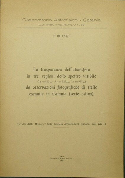 La trasparenza dell'atmosfera in tre regioni dello spettro visibile (?A=452 …