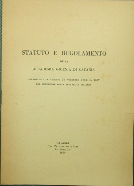 Statuto e regolamento della Accademia Gioenia di Catania