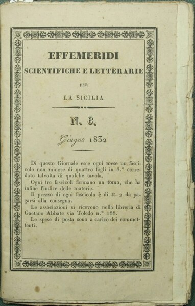 Effemeridi scientifiche e letterarie per la Sicilia. N. 6 - …