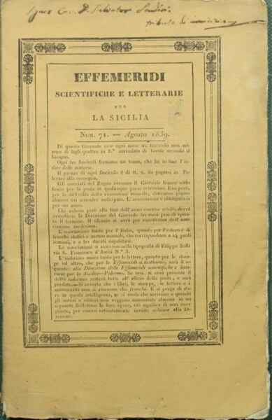 Effemeridi scientifiche e letterarie per la Sicilia. N. 71 - …