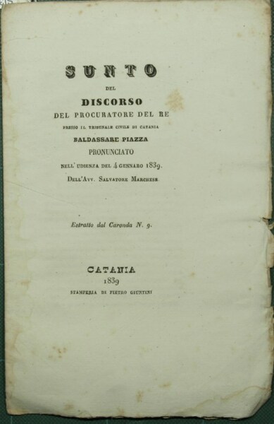 Sunto del discorso del procuratore del Re presso il Tribunale …