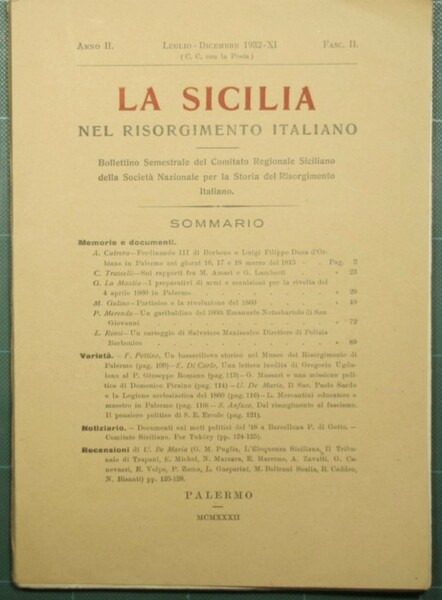 La Sicilia nel Risorgimento italiano - Luglio-Dicembre 1932, fasc. II