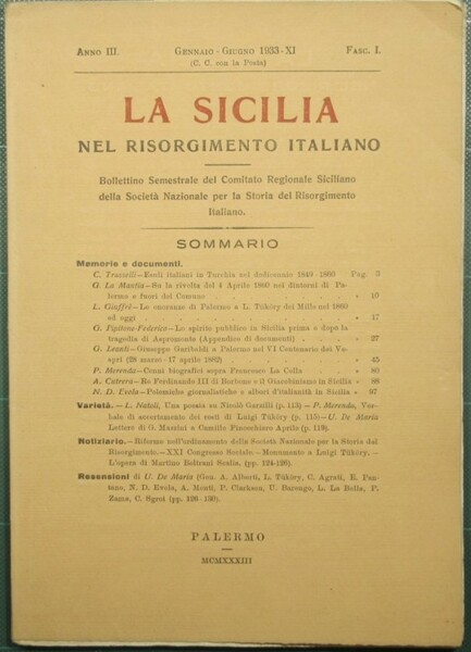 La Sicilia nel Risorgimento italiano - Gennaio-Giugno 1933, fasc. I