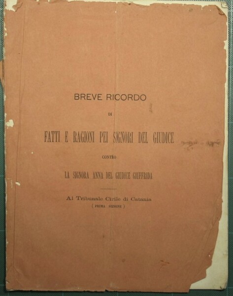 Breve ricordo di fatti e ragioni pei signori Del Giudice …