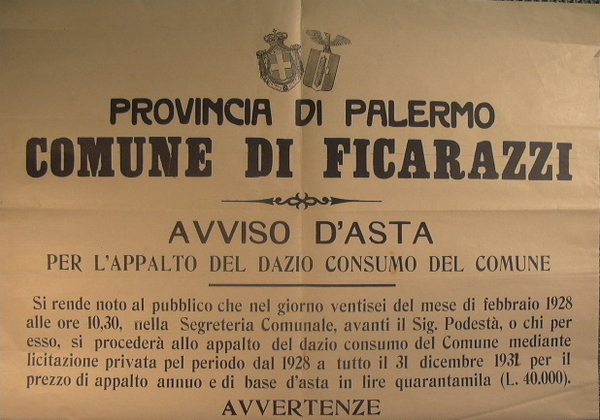 Provincia di Palermo - Comune di Ficarazzi - Avviso d'Asta …