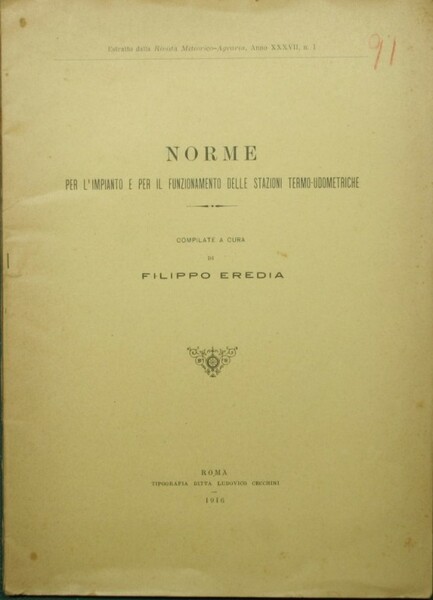 Norme per l'impianto e per il funzionamento delle stazioni termo-udometriche
