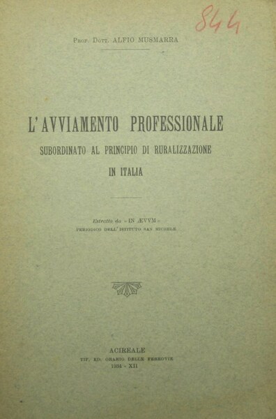 L'avviamento professionale subordinato al principio di ruralizzazione in Italia