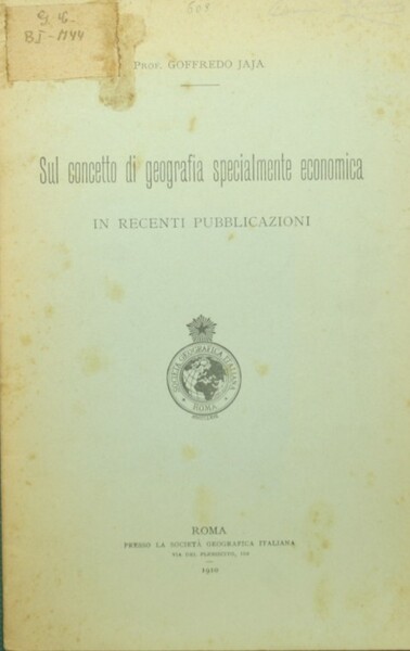 Sul concetto di geografia specialmente economica