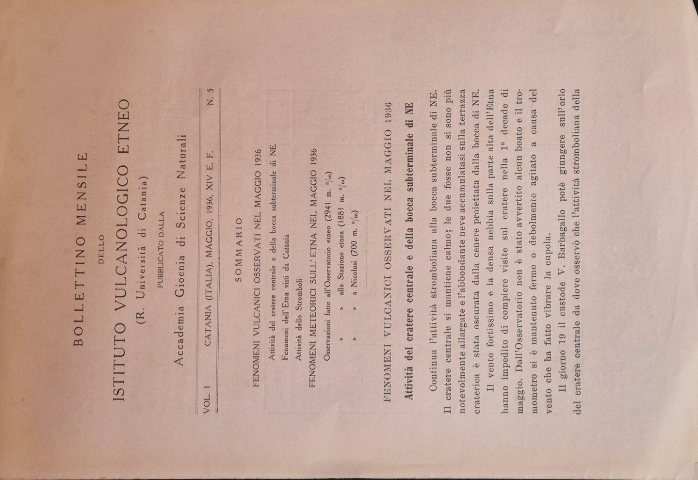 Bollettino mensile dello Istituto Vulcanologico Etneo. Vol. I - Maggio …