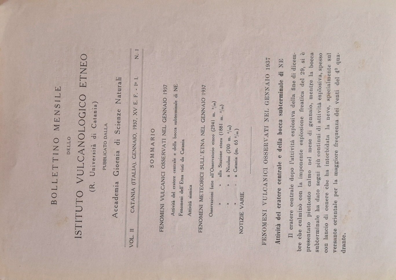 Bollettino mensile dello Istituto Vulcanologico Etneo. Vol. II - Gennaio …
