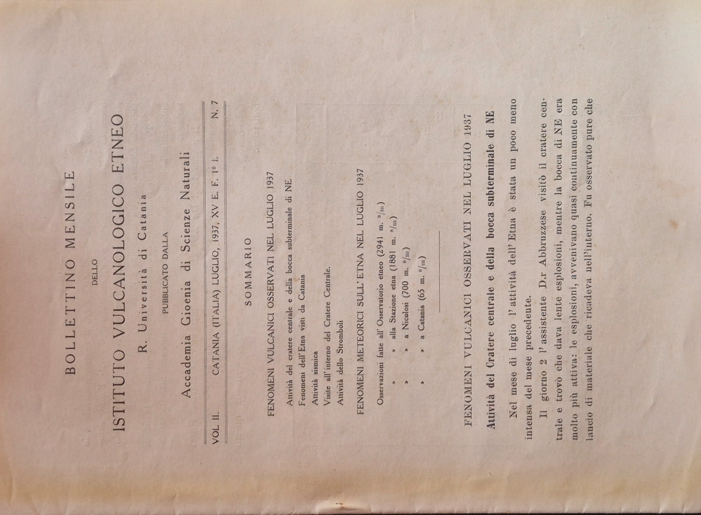 Bollettino mensile dello Istituto Vulcanologico Etneo. Vol. II - Luglio …