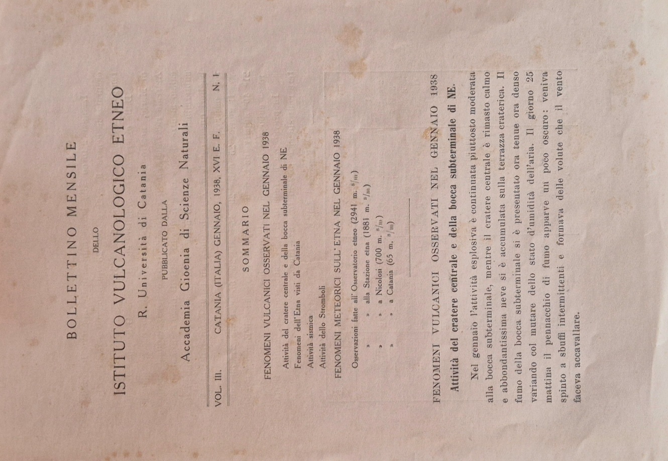 Bollettino mensile dello Istituto Vulcanologico Etneo. Vol. III - Gennaio …