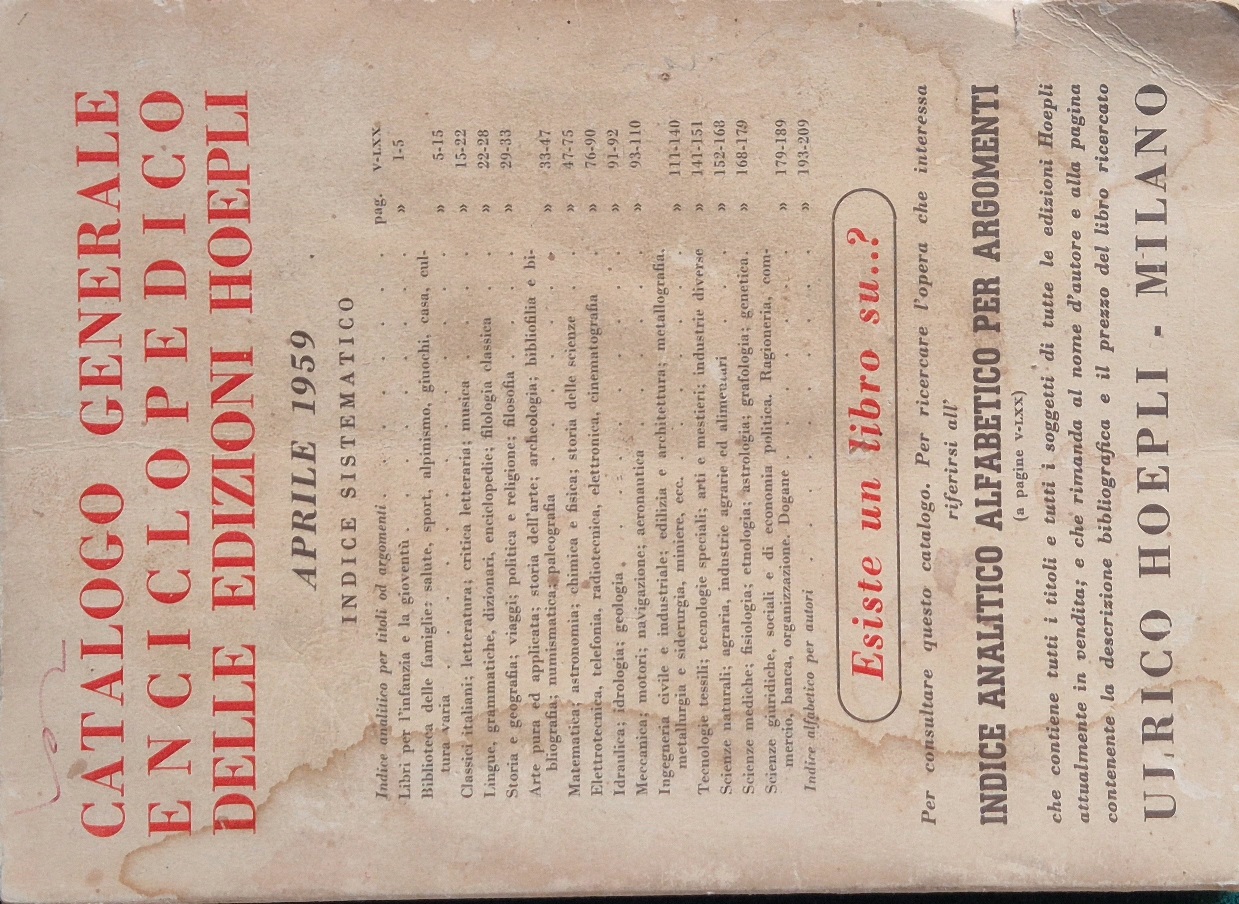 Catalogo generale enciclopedico delle edizioni Hoepli - Aprile 1959